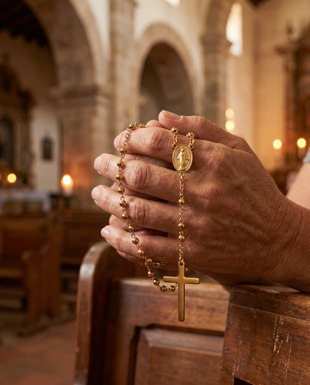 Manos rezando con el rosario